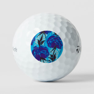 Vibrant Maximalist Blue & Green Floral Art Golf Balls