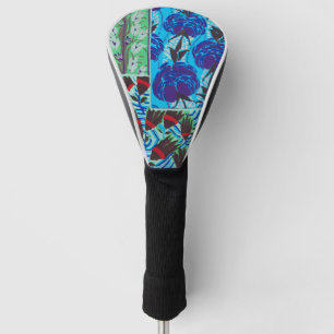 Vibrant Maximalist Blue & Green Floral Art Golf Head Cover