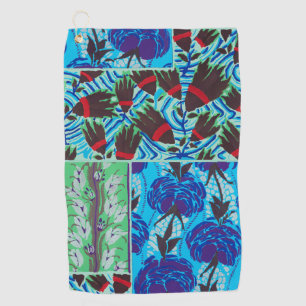 Vibrant Maximalist Blue & Green Floral Art Golf Towel