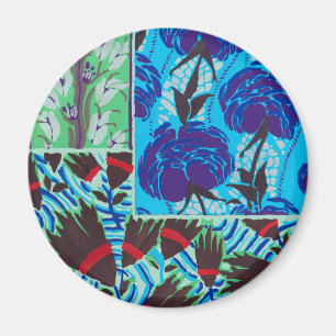 Vibrant Maximalist Blue & Green Floral Art Magnet