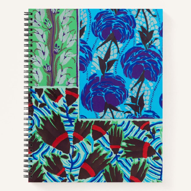 Vibrant Maximalist Blue & Green Floral Art Notebook (Front)