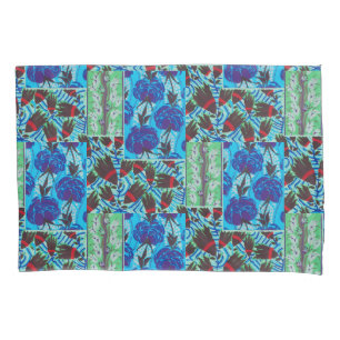 Vibrant Maximalist Blue & Green Floral Art Pillowcase