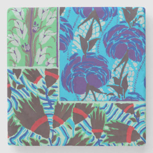 Vibrant Maximalist Blue & Green Floral Art Stone Coaster
