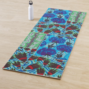 Vibrant Maximalist Blue & Green Floral Art Yoga Mat