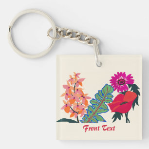 Vibrant Maximalist Boho Floral Garden Art Key Ring
