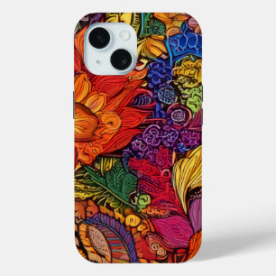 Vibrant Maximalist Floral Pattern iPhone 15 Case