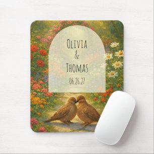 Vibrant Maximalist Garden Arch Lovebirds Custom Mouse Mat