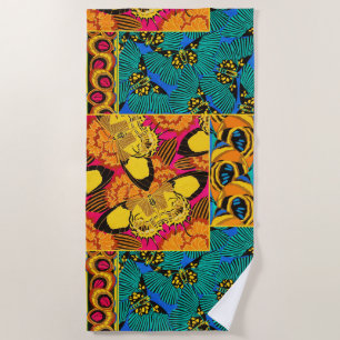 Vibrant Maximalist Pink & Teal Butterfly Art Beach Towel