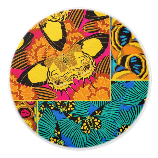 Vibrant Maximalist Pink & Teal Butterfly Art Ceramic Knob (Front)