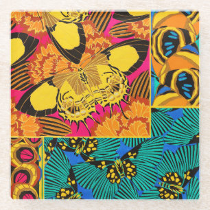 Vibrant Maximalist Pink & Teal Butterfly Art Glass Coaster