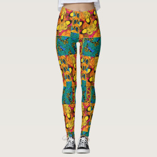 Vibrant Maximalist Pink & Teal Butterfly Art Leggings