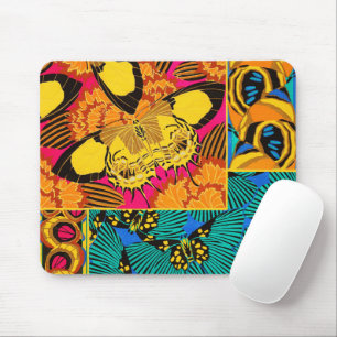 Vibrant Maximalist Pink & Teal Butterfly Art Mouse Mat