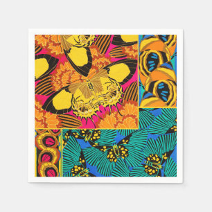 Vibrant Maximalist Pink & Teal Butterfly Art Napkin