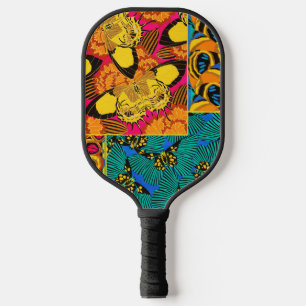 Vibrant Maximalist Pink & Teal Butterfly Art Pickleball Paddle