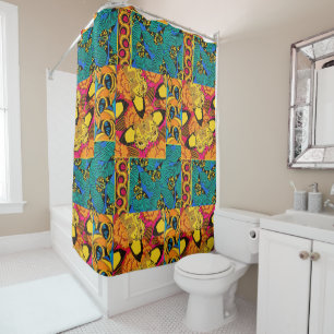 Vibrant Maximalist Pink & Teal Butterfly Art Shower Curtain