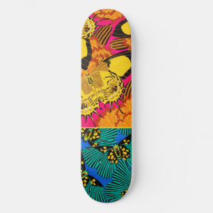 Vibrant Maximalist Pink & Teal Butterfly Art Skateboard