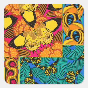 Vibrant Maximalist Pink & Teal Butterfly Art Square Sticker
