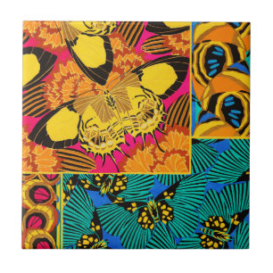 Vibrant Maximalist Pink & Teal Butterfly Art Tile
