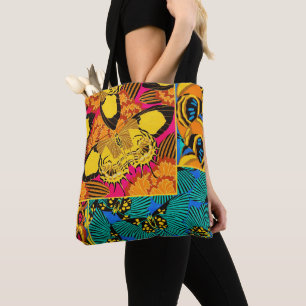 Vibrant Maximalist Pink & Teal Butterfly Art Tote Bag