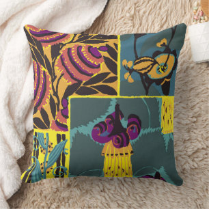 Vibrant Maximalist Purple & Teal Floral Print Cushion