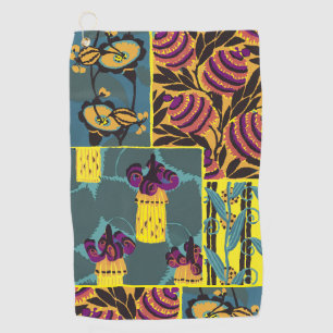 Vibrant Maximalist Purple & Teal Floral Print Golf Towel