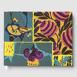 Vibrant Maximalist Purple & Teal Floral Print Guest Book