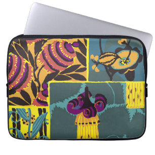 Vibrant Maximalist Purple & Teal Floral Print Laptop Sleeve