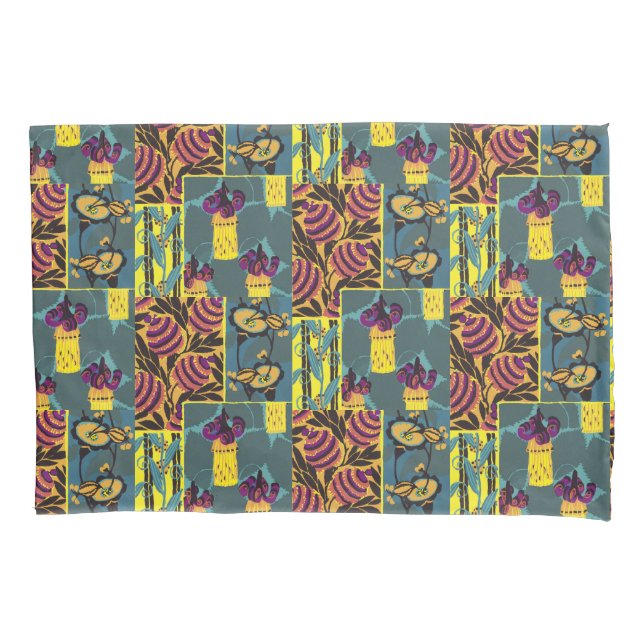 Vibrant Maximalist Purple & Teal Floral Print Pillowcase (Front)