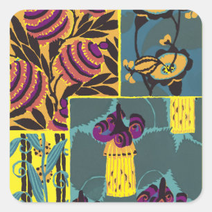 Vibrant Maximalist Purple & Teal Floral Print Square Sticker