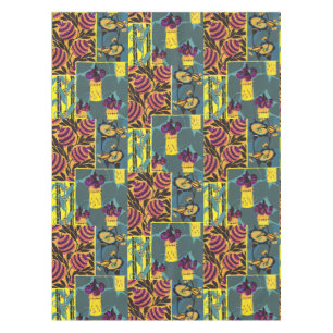 Vibrant Maximalist Purple & Teal Floral Print Tablecloth