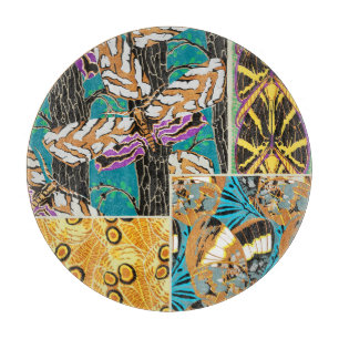 Vibrant Maximalist Teal & Purple Butterfly Art Cutting Board