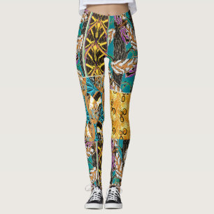 Vibrant Maximalist Teal & Purple Butterfly Art Leggings