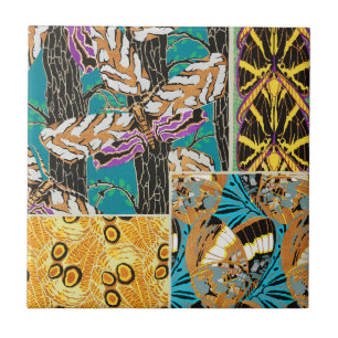 Vibrant Maximalist Teal & Purple Butterfly Art Tile