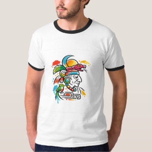 Vibrant Mayan Priest with Serpent Headdress T-Shirt
