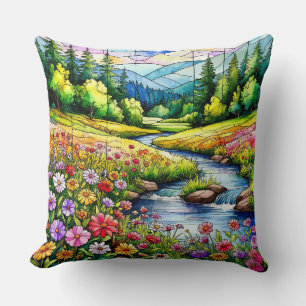 Vibrant Meadow with Blooming Wildflowers Cushion