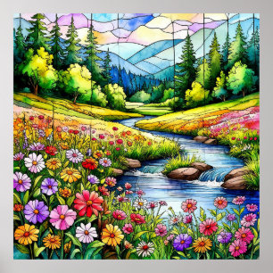 Vibrant Meadow with Blooming Wildflowers Poster