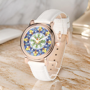 Vibrant Medallion Symmetric Leafs Floral Majolica Watch