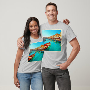 Vibrant Mediterranean Port Life Design T-Shirt