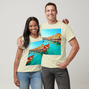Vibrant Mediterranean Port Life Design T-Shirt