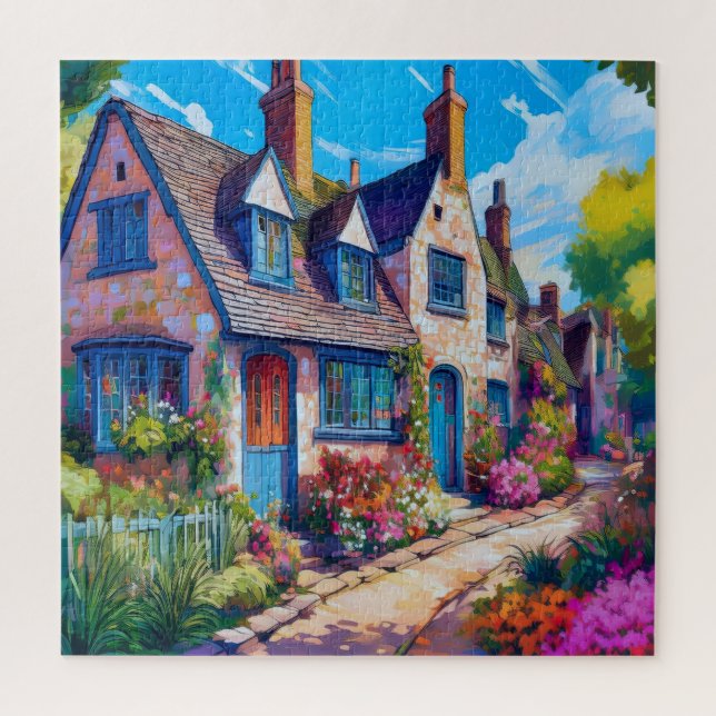 Vibrant Mediterranean Village  Jigsaw Puzzle (Vertical)