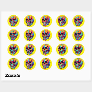 Vibrant Melting Skull Classic Round Sticker