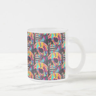 Vibrant Melting Skull Frosted Glass Coffee Mug