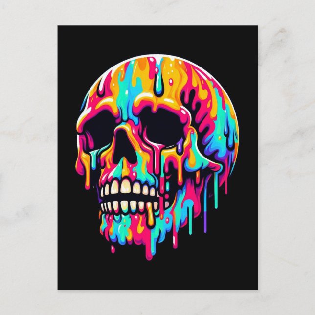 Vibrant Melting Skull Postcard (Front)