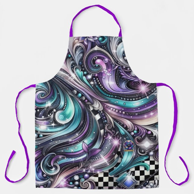 Vibrant Metallic Paisley Pink Purple Teal Blue Bli Apron (Front)