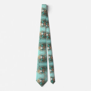 Vibrant Metallic Teal Gold Bronze AI Painting Tie