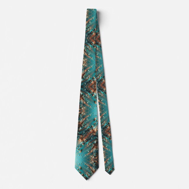 Vibrant Metallic Teal Gold Bronze AI Painting Tie (Front)