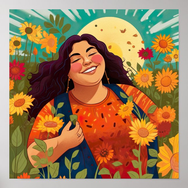 Vibrant Mexican-American Woman Celebrating Sun Poster (Front)