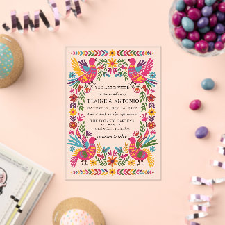 Vibrant Mexican Birds Otomi Floral Fiesta Wedding Acrylic Invitations