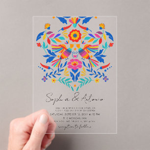 Vibrant Mexican Birds Otomi Floral Fiesta Wedding Acrylic Invitations