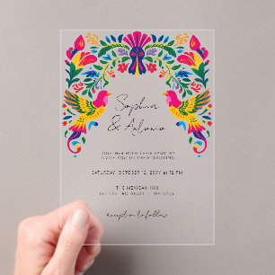Vibrant Mexican Birds Otomi Floral Fiesta Wedding Acrylic Invitations